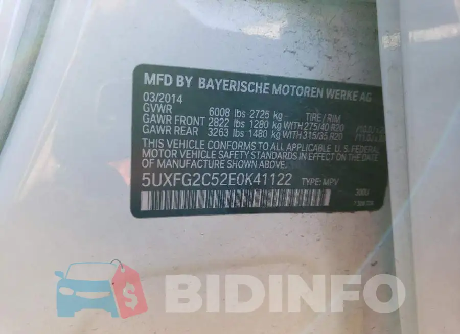 5UXFG2C52E0K41122 Photo# 13