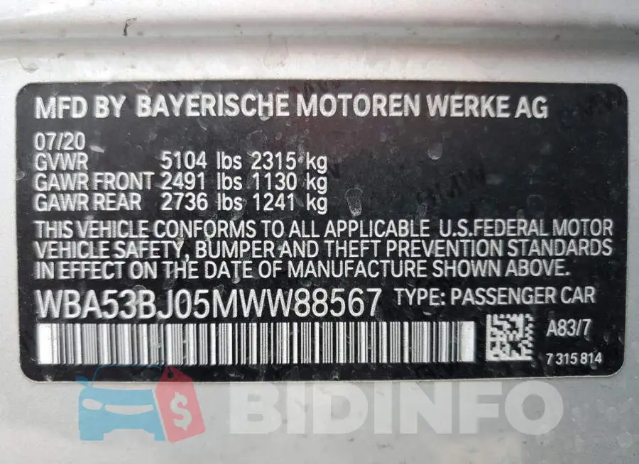WBA53BJ05MWW88567 Photo# 12