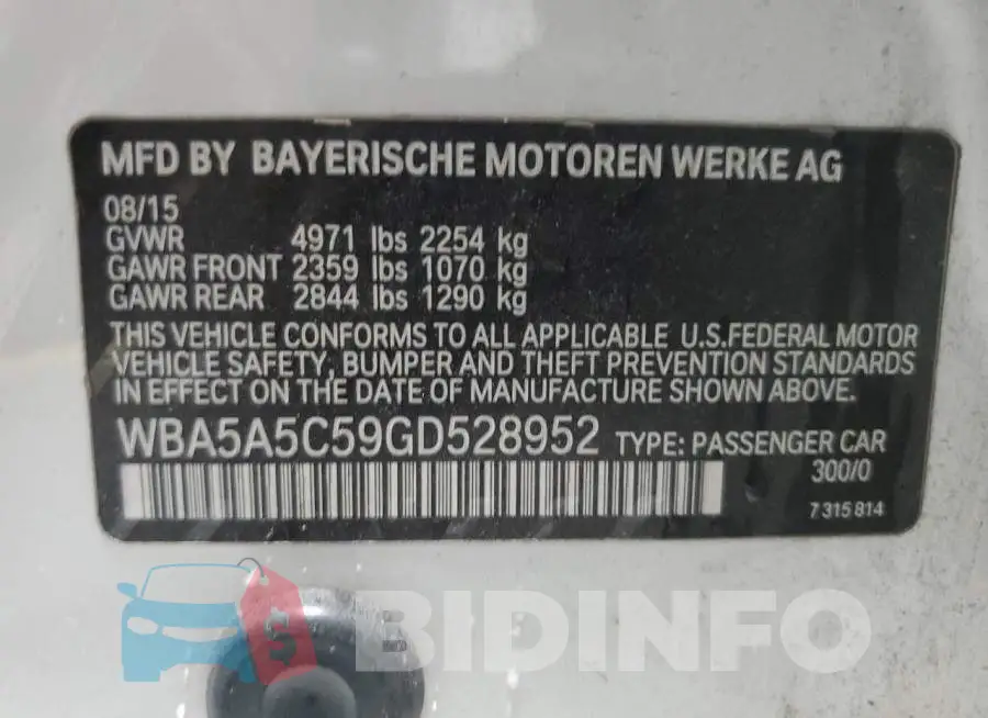 WBA5A5C59GD528952 Photo# 13