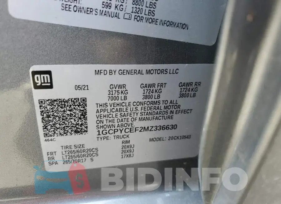 1GCPYCEF2MZ336630 Photo# 12
