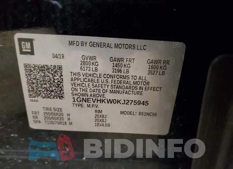 1GNEVHKW0KJ275945 Photo# 13