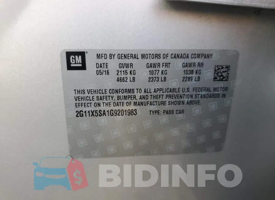 2G11X5SA1G9201983 Photo# 13