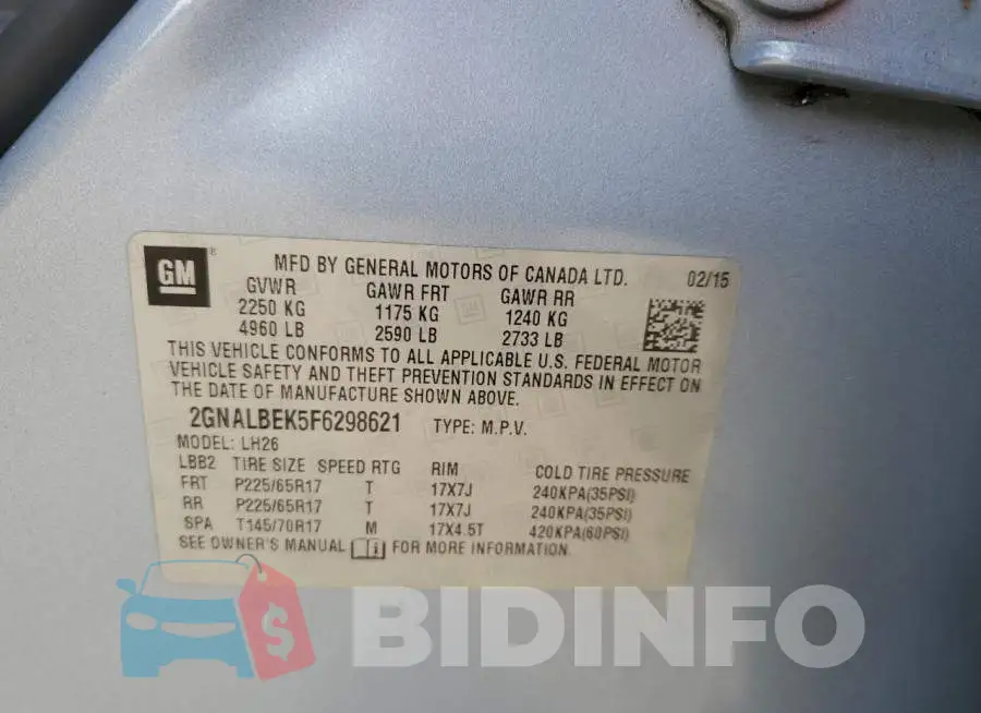 2GNALBEK5F6298621 Photo# 12