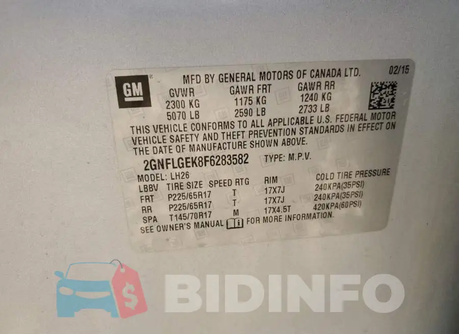 2GNFLGEK8F6283582 Photo# 13