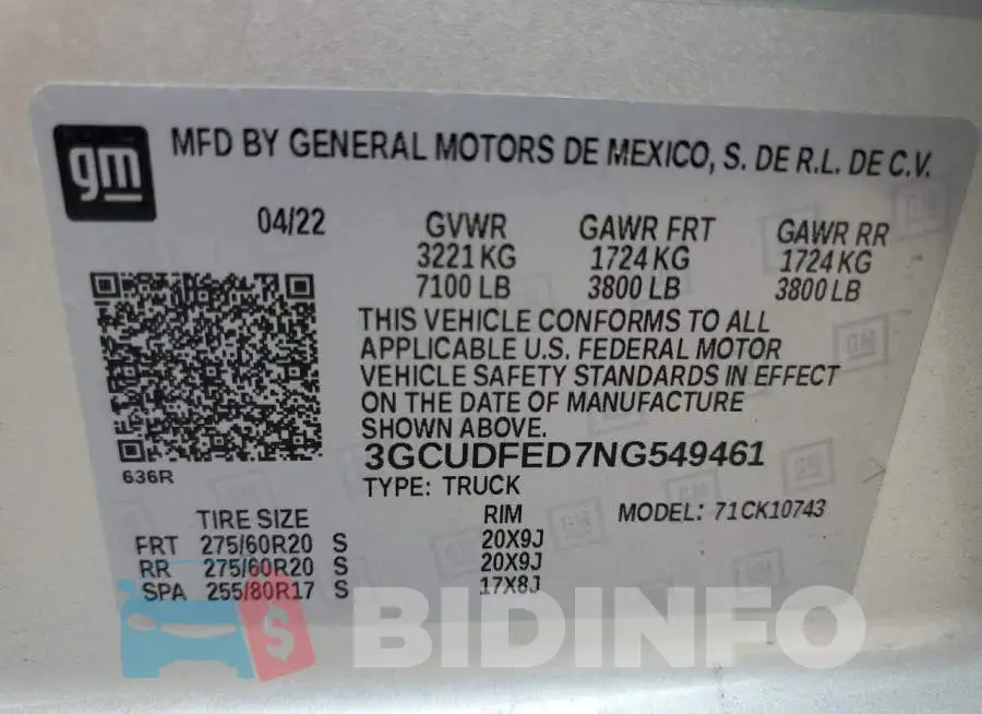 3GCUDFED7NG549461 Photo# 12