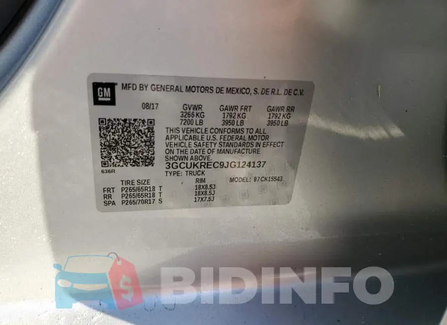 3GCUKREC9JG124137 Photo# 12