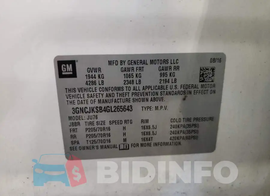 3GNCJKSB4GL265643 Photo# 13