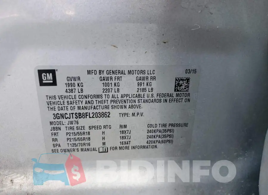 3GNCJTSB8FL203862 Photo# 12