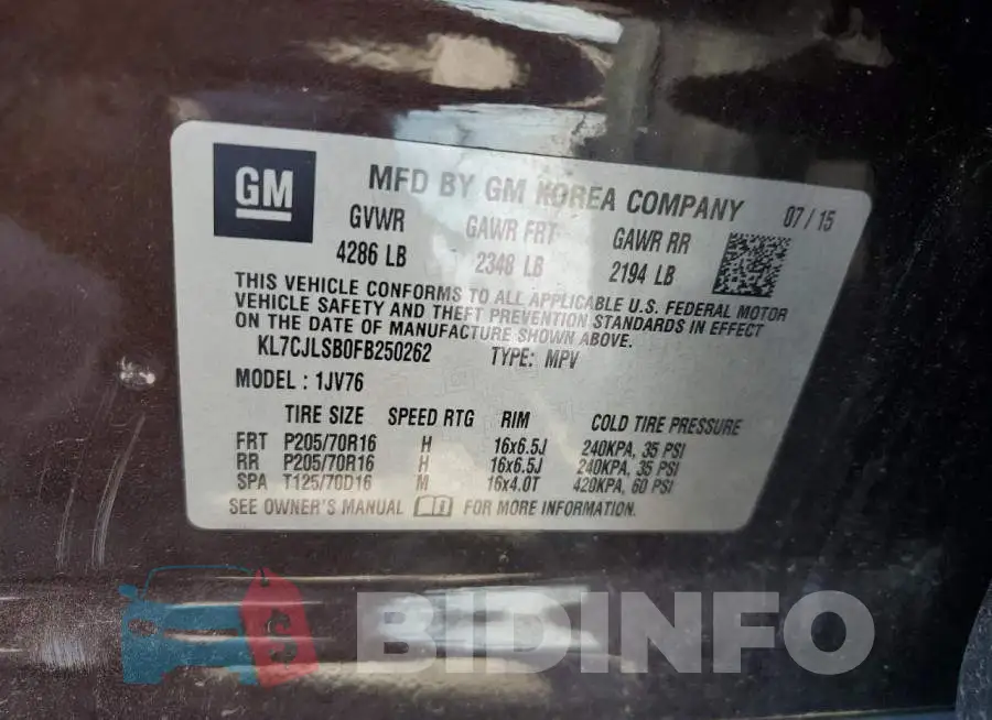 KL7CJLSB0FB250262 Photo# 13