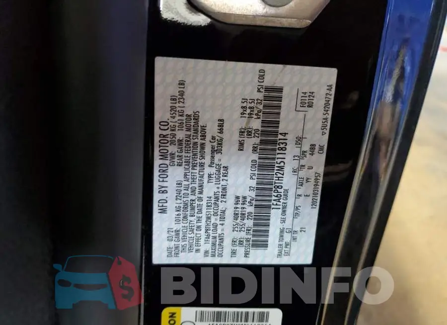 1FA6P8TH2M5118314 Photo# 12
