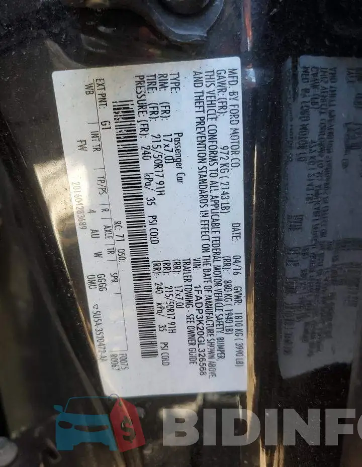1FADP3K20GL326568 Photo# 13