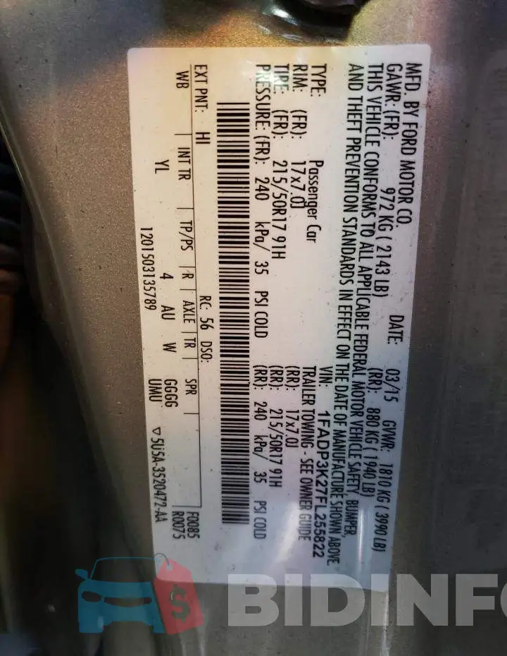 1FADP3K27FL255822 Photo# 12