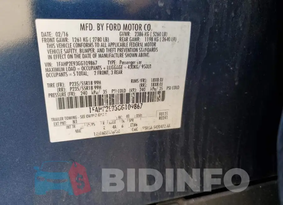 1FAHP2E93GG109867 Photo# 12