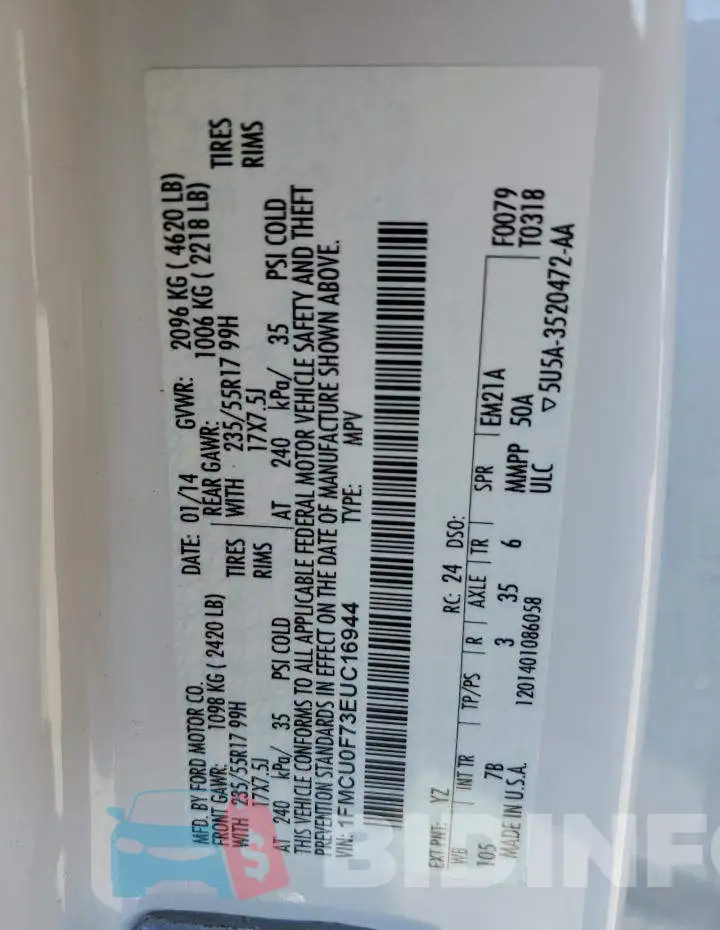 1FMCU0F73EUC16944 Photo# 13