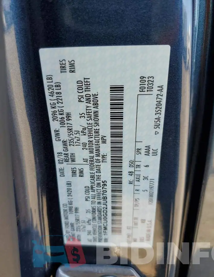 1FMCU0GD2JUB70795 Photo# 12
