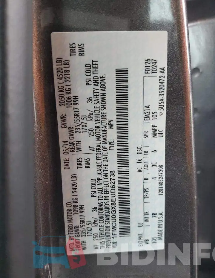 1FMCU0GX8EUD62738 Photo# 13