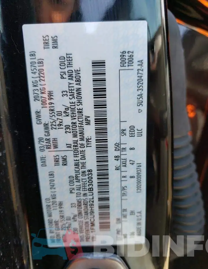 1FMCU9H92LUB30038 Photo# 14