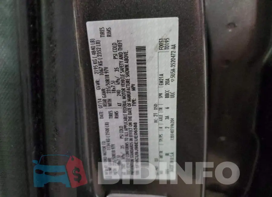 1FMCU9J98EUE06588 Photo# 13