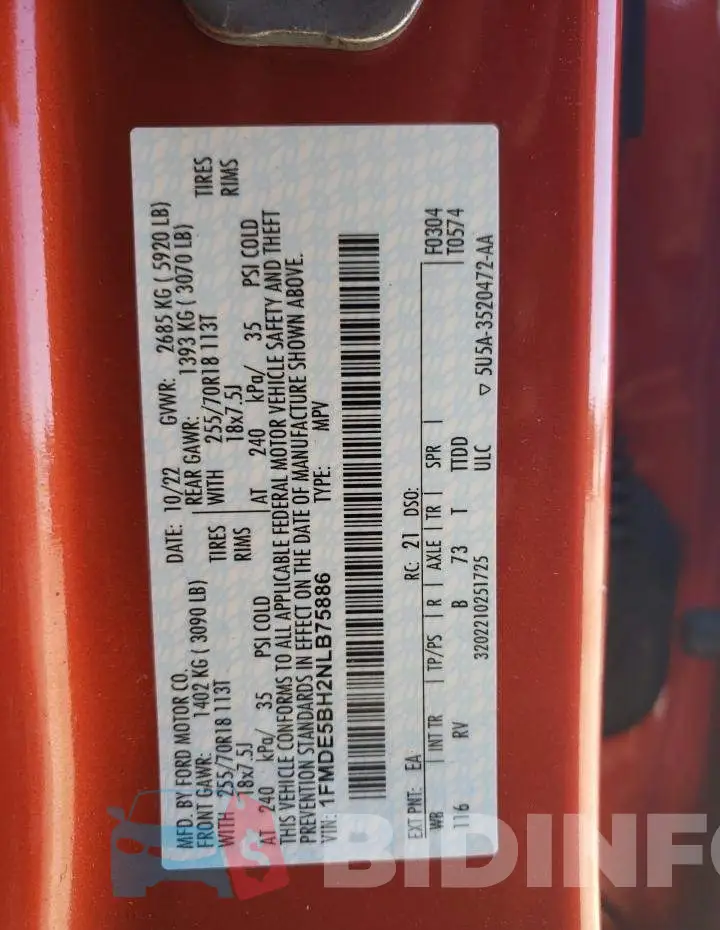 1FMDE5BH2NLB75886 Photo# 13