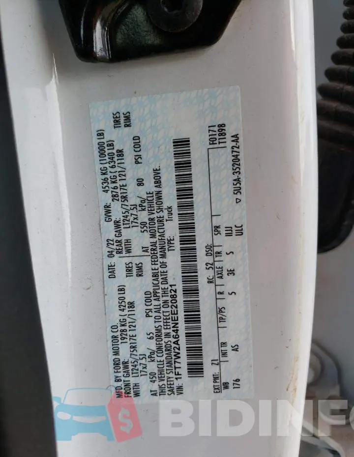 1FT7W2A64NEE20821 Photo# 12