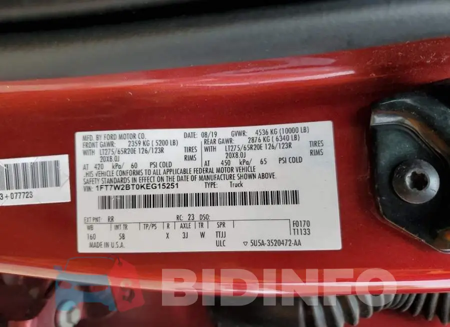 1FT7W2BT0KEG15251 Photo# 13