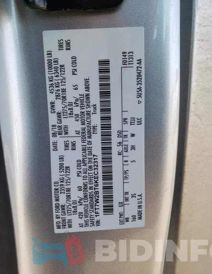 1FT7W2BT6KEC32317 Photo# 12