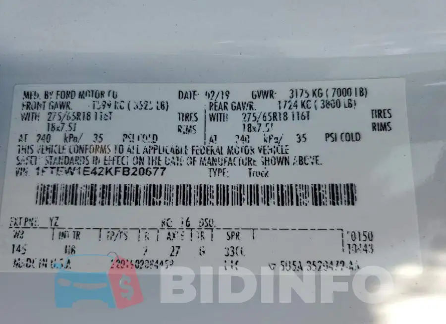 1FTEW1E42KFB20677 Photo# 12