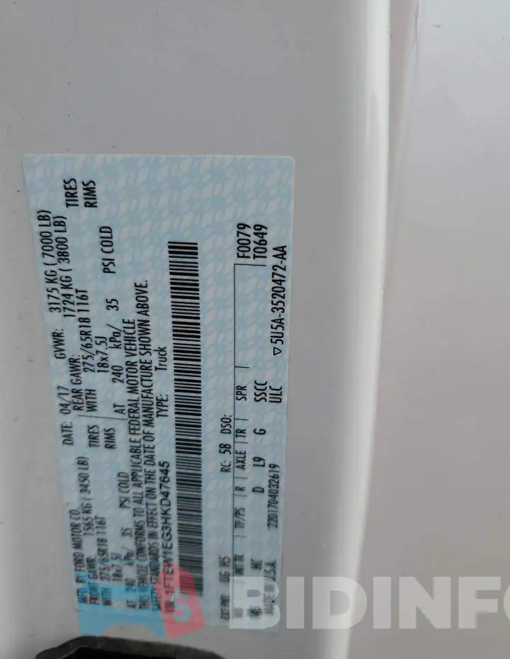 1FTEW1EG3HKD47645 Photo# 12