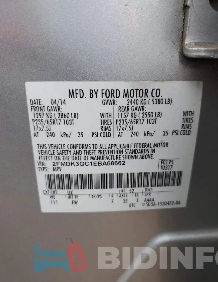 2FMDK3GC1EBA68662 Photo# 12