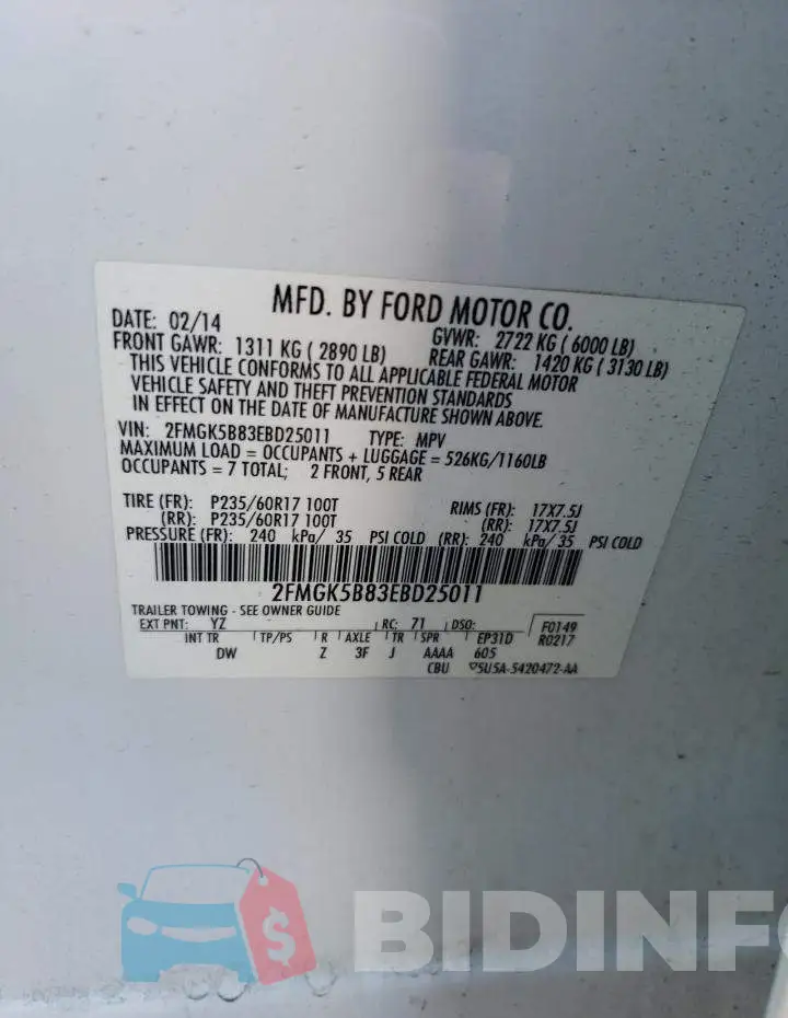 2FMGK5B83EBD25011 Photo# 12