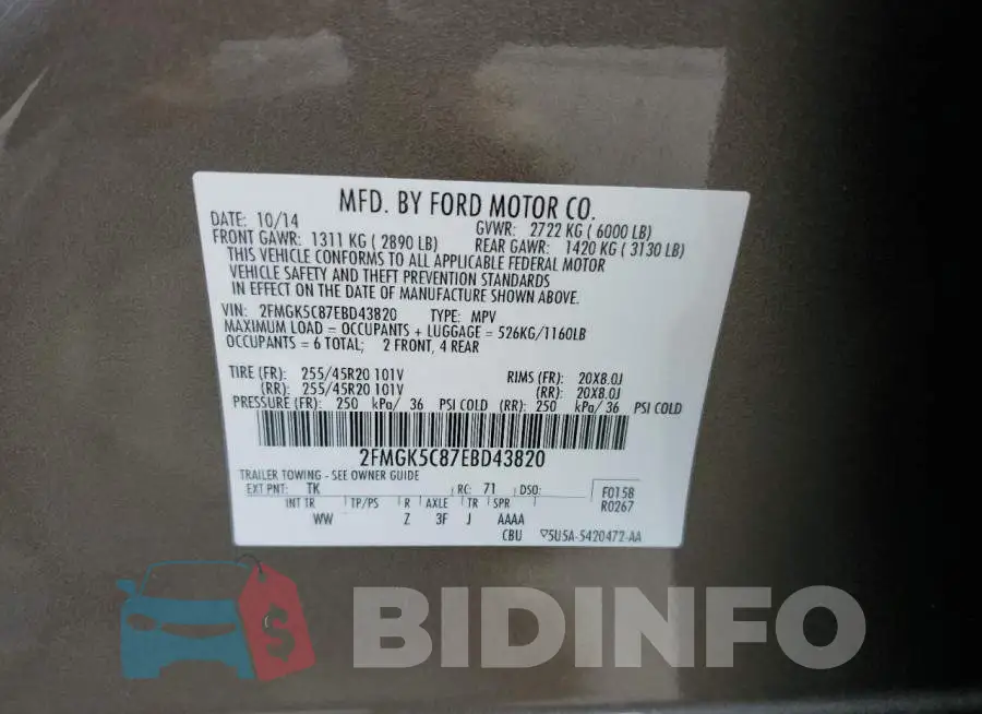 2FMGK5C87EBD43820 Photo# 13