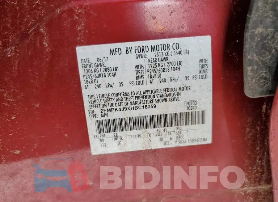 2FMPK4J9XHBC18059 Photo# 12