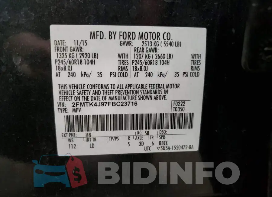 2FMTK4J97FBC23716 Photo# 12