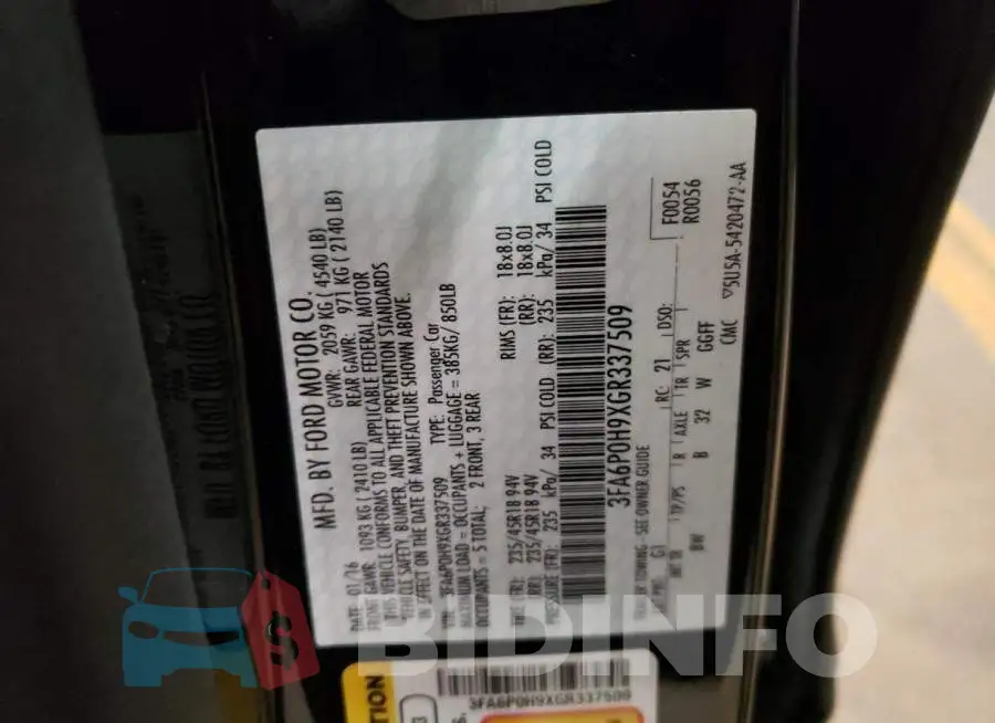 3FA6P0H9XGR337509 Photo# 12