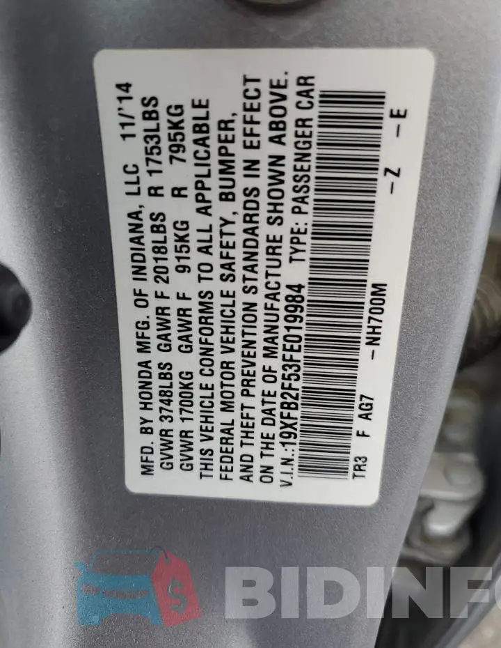 19XFB2F53FE019984 Photo# 13