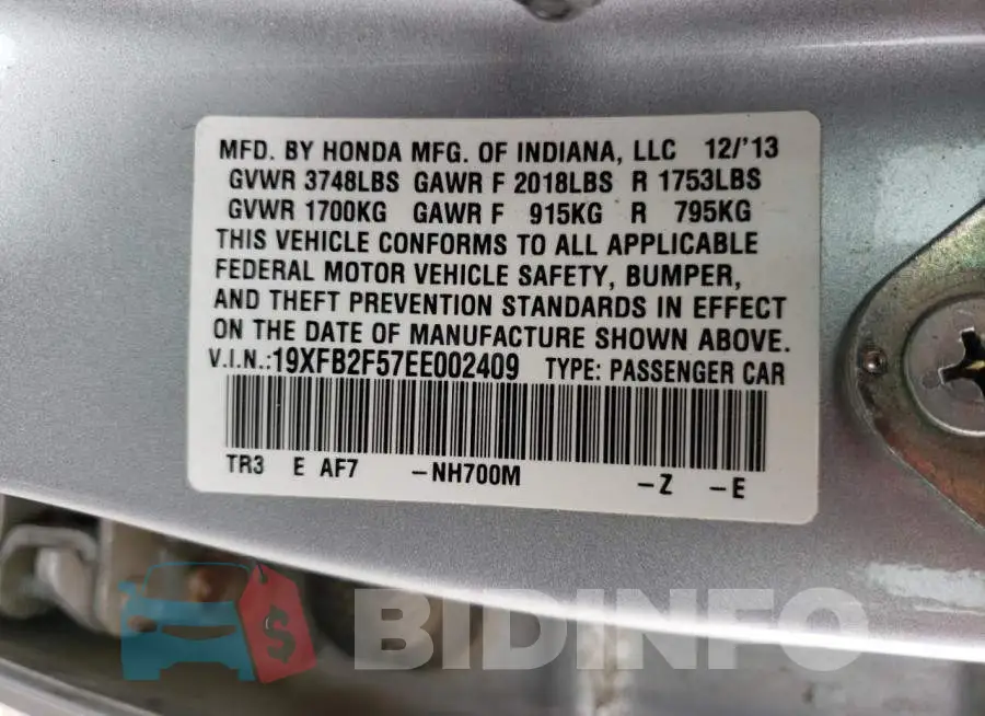 19XFB2F57EE002409 Photo# 12