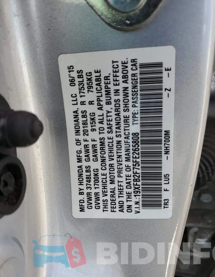 19XFB2F75FE265808 Photo# 12