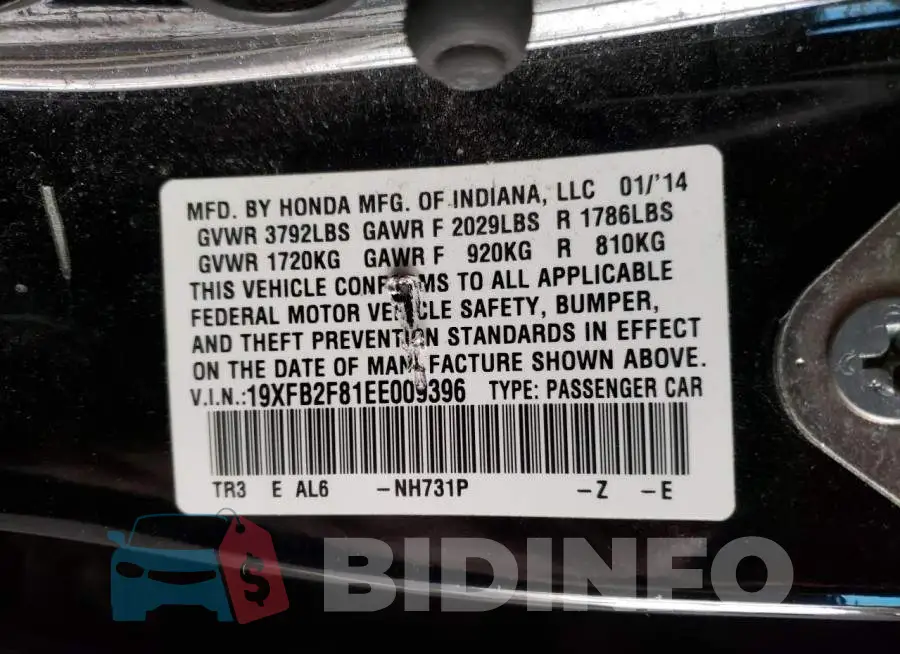 19XFB2F81EE009396 Photo# 12