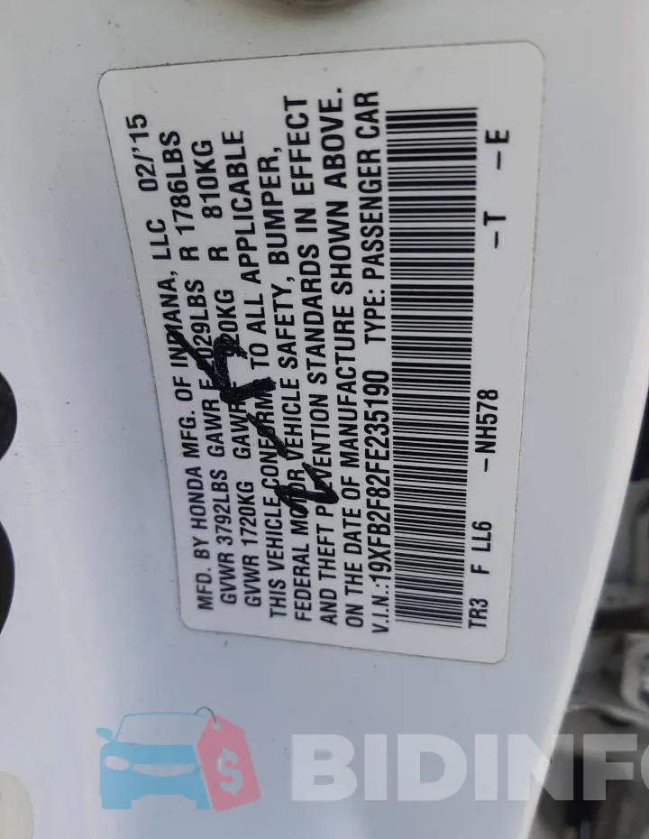 19XFB2F82FE235190 Photo# 13