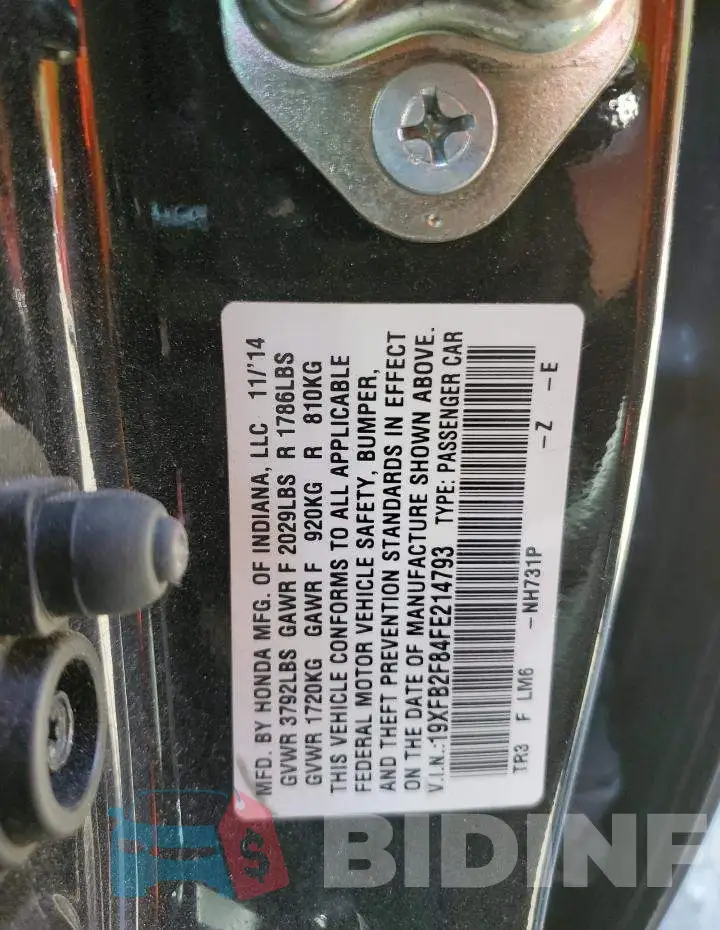 19XFB2F84FE214793 Photo# 12