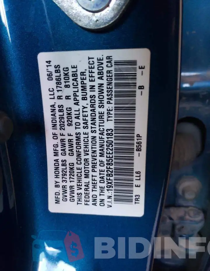 19XFB2F85EE250183 Photo# 12