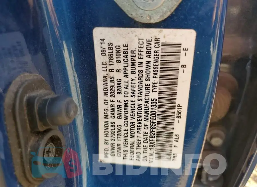 19XFB2F85FE001335 Photo# 12