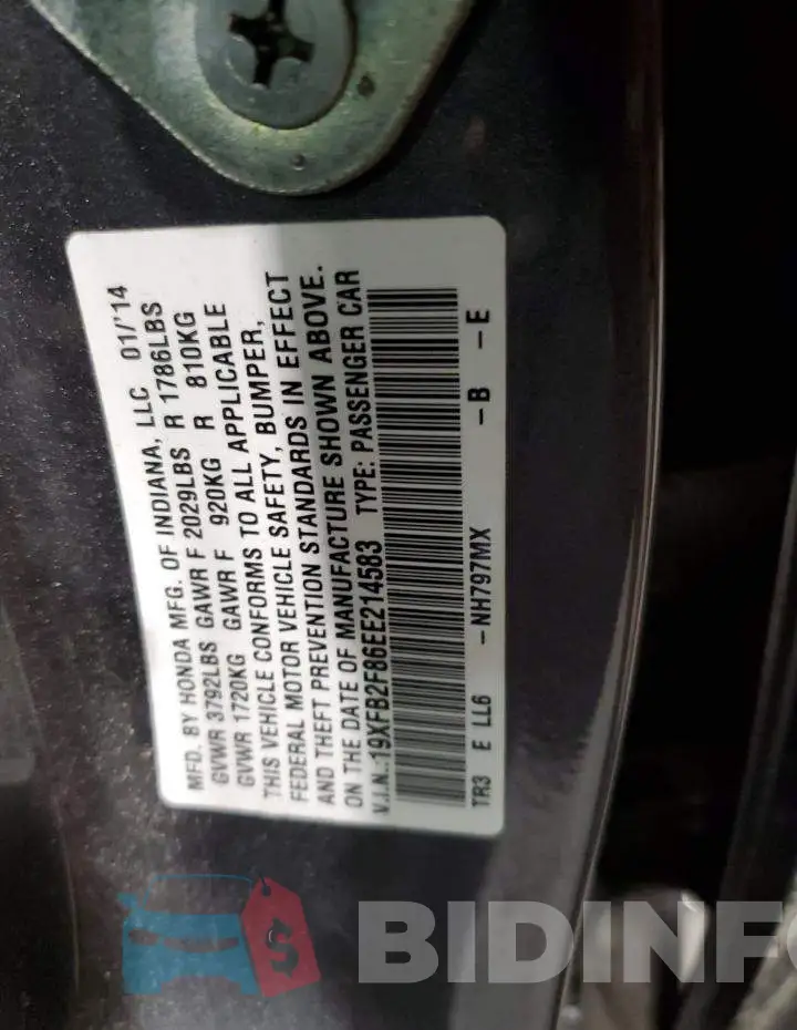 19XFB2F86EE214583 Photo# 12