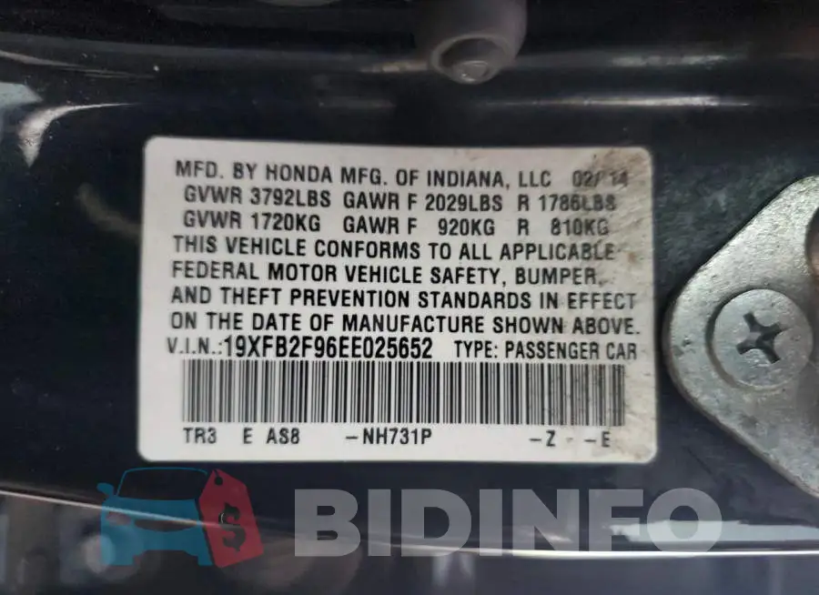 19XFB2F96EE025652 Photo# 13