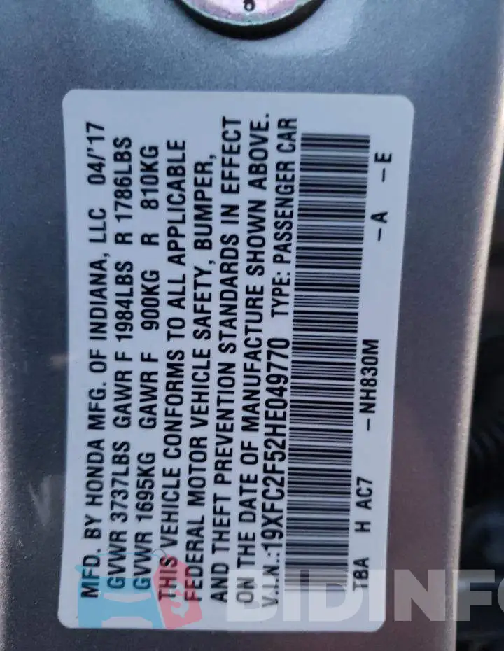 19XFC2F52HE049770 Photo# 12
