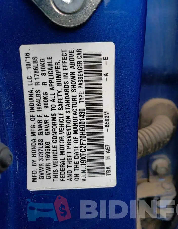 19XFC2F70HE001430 Photo# 12