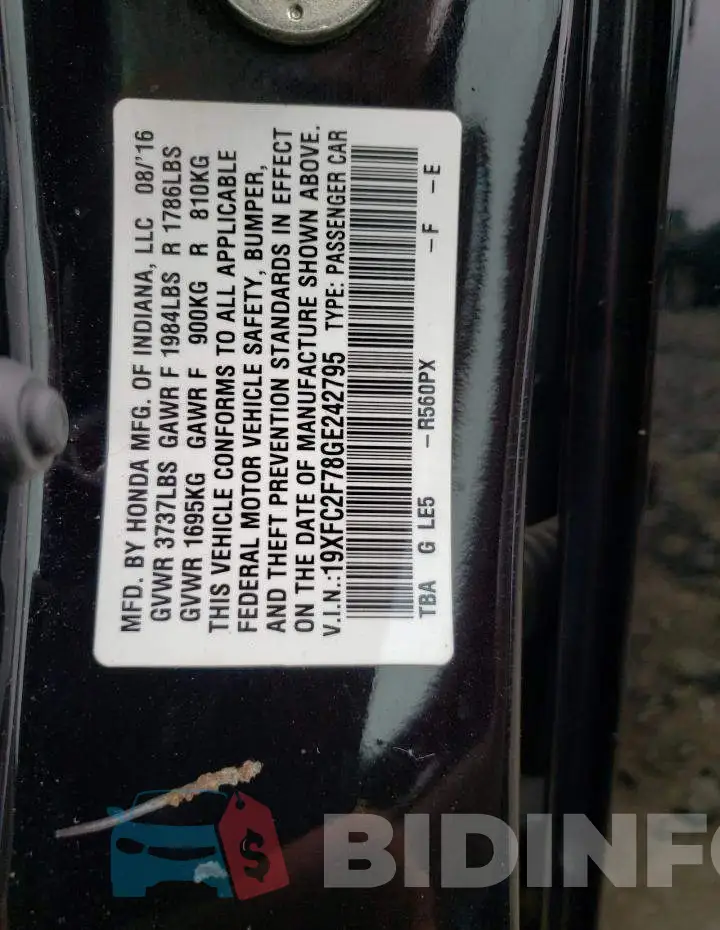 19XFC2F78GE242795 Photo# 12