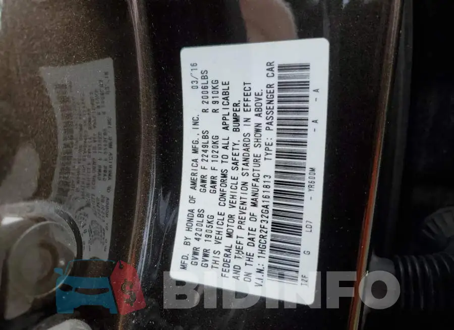 1HGCR2F32GA161813 Photo# 12