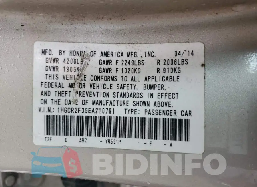 1HGCR2F35EA210791 Photo# 13