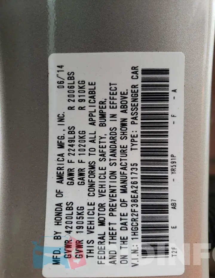 1HGCR2F38EA261735 Photo# 12
